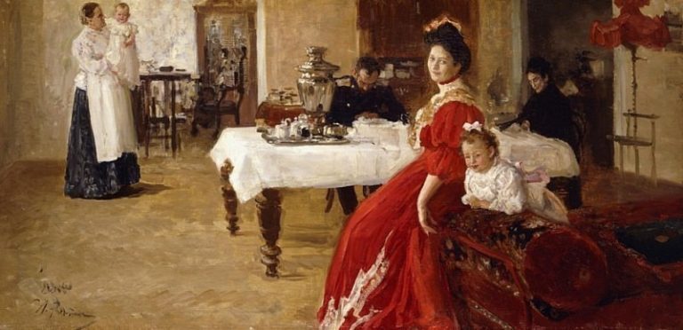Дочь художника, Татьяна и её семья в интерьере картина