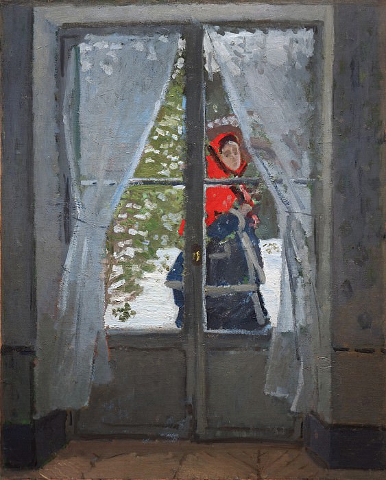 Красный платок, портрет мадам Моне картина