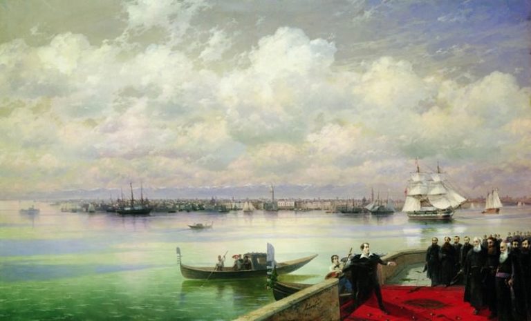 Посещение Байроном мхитаристов на острове св. Лазаря в Венеции 1899 133х218 картина
