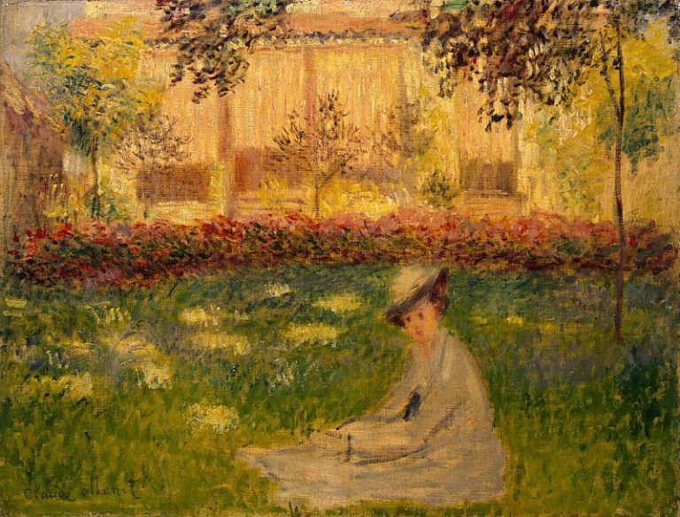 Женщина, сидящая в саду картина