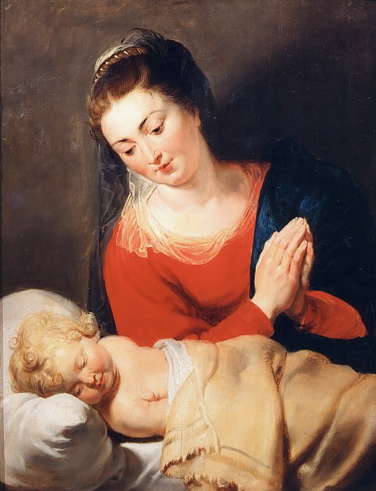 Мадонна, поклоняющаяся спящему Младенцу картина