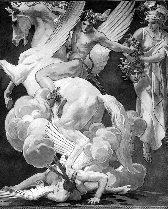 Персей на Пегасе, сражающий Медузу-Горгону картина