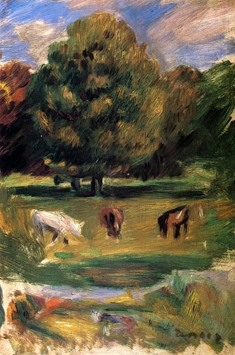 Пейзаж с лошадьми картина