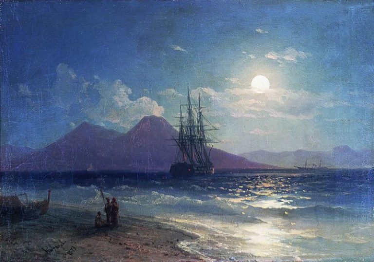 Вид моря ночью 1873 22х30 картина