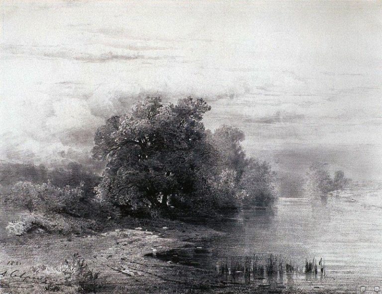 Деревья у реки. 1861 картина