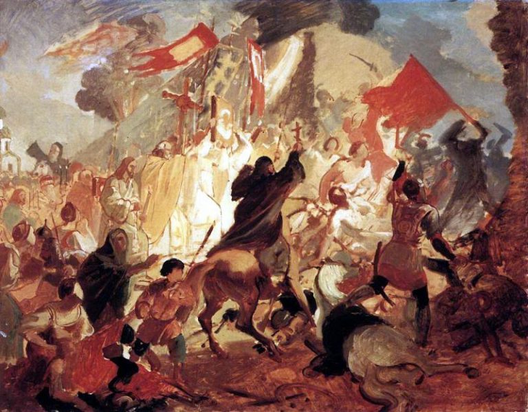 Осада Пскова польским королем Стефаном Баторием в 1581 году. 1836 -1837 картина