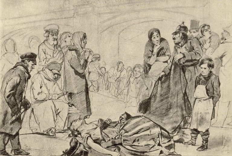 Утопленница. Эскиз картины того же названия. Рисунок карандашом. 1867 ГТГ картина
