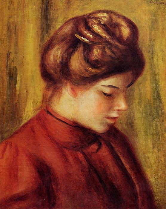 Профиль женщины в красной блузке картина