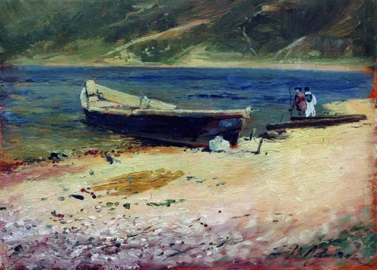 Лодка на берегу. 1880-е картина