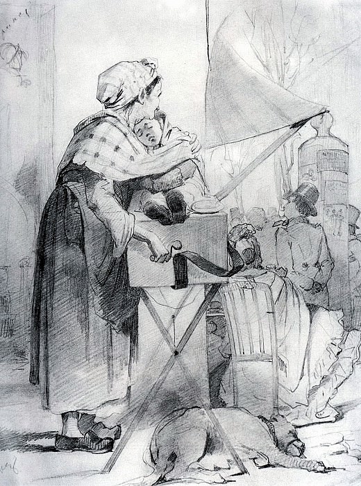 Парижская шарманщица. Эскиз. 1863 Б. , гр. к. 27х21, 8 ГТГ картина
