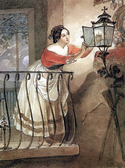 Итальянка, зажигающая лампаду перед образом мадонны. 1835 картина