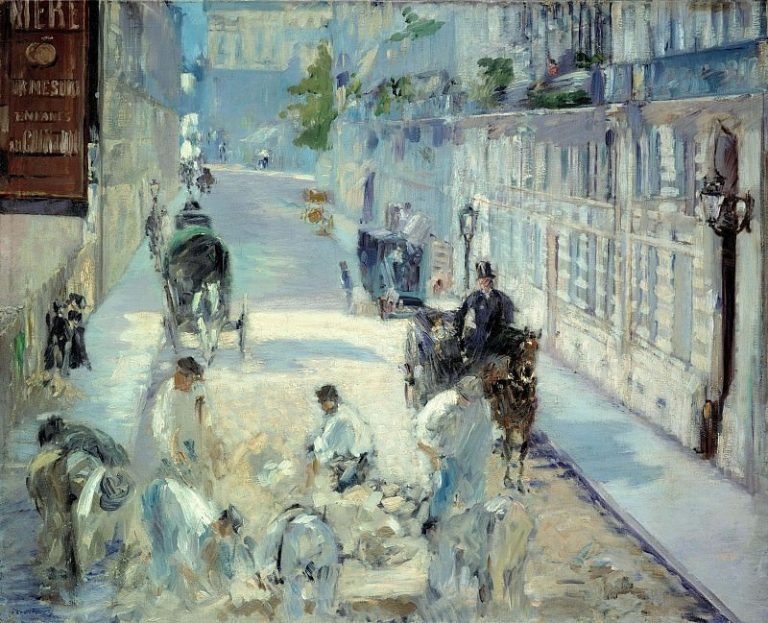 Улица Монье с дорожными рабочими картина