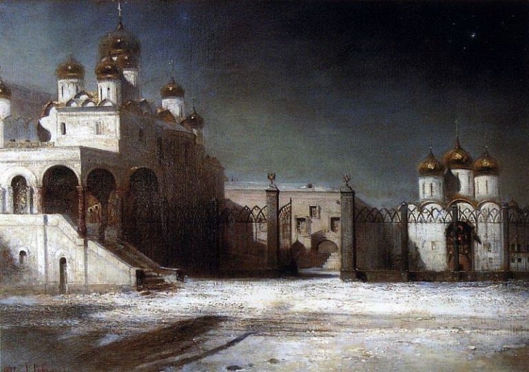Соборная площадь в Московском Кремле ночью. 1878 картина