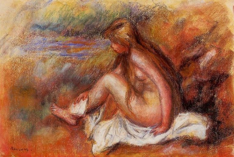 Купальщица, сидящая у моря картина