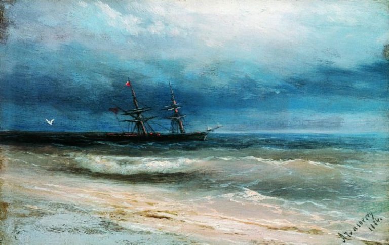 Море с кораблём 1884 12,5х16,5 картина