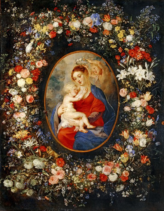 Мадонна с Младенцем в цветочной гирлянде (цветы – Ян I Брейгель) картина