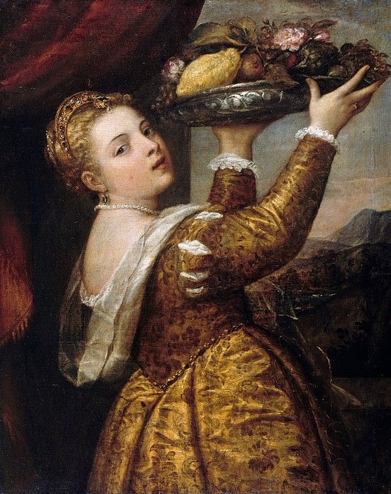 Девушка с подносом фруктов картина