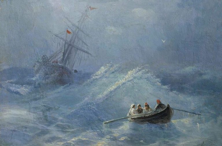 Крушение корабля в бушующем море картина