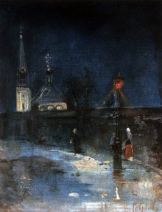 К заутрене. Морозная ночь. 1880-1890-е картина