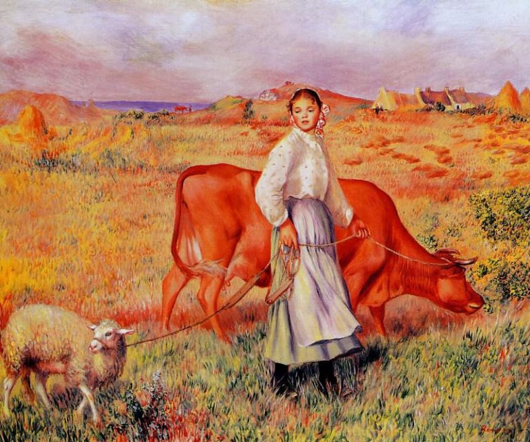 Пастушка, корова и овца – 1886 г картина