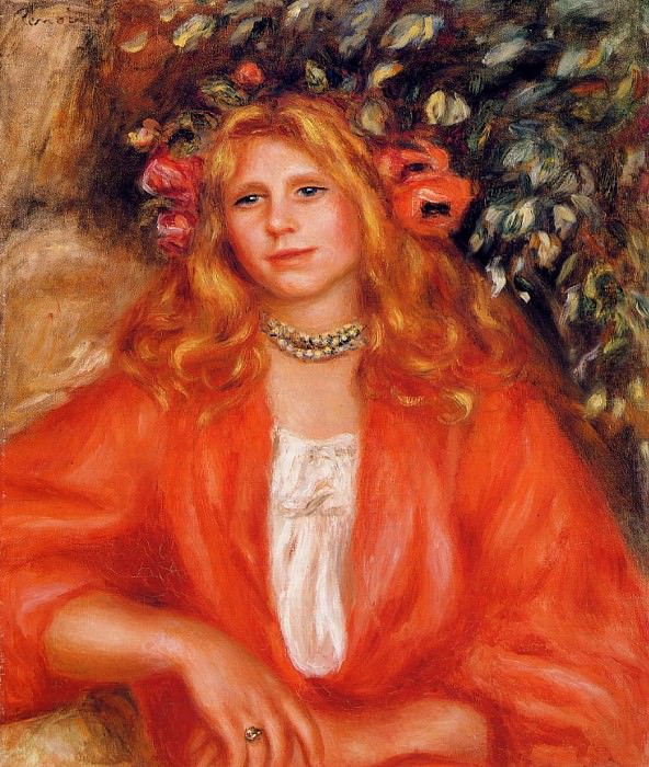 Молодая женщина с гирляндой цветов картина
