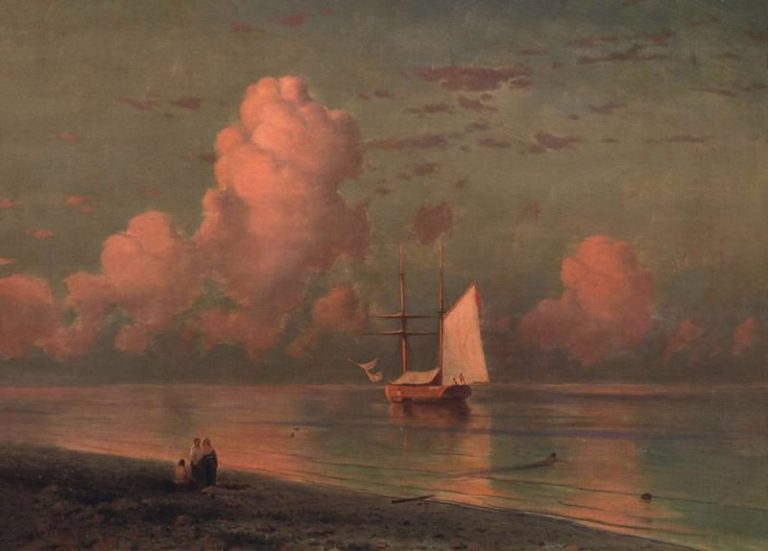 Море с розовым облаком картина