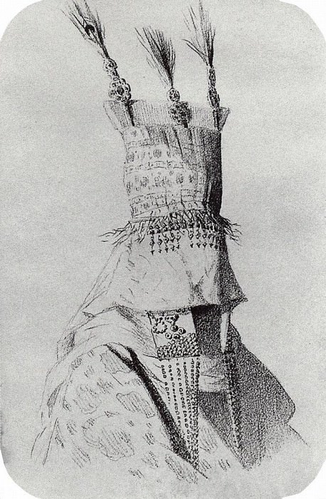 Наряд киргизки-невесты с головным убором, закрывающим лицо. 1869-1870 картина
