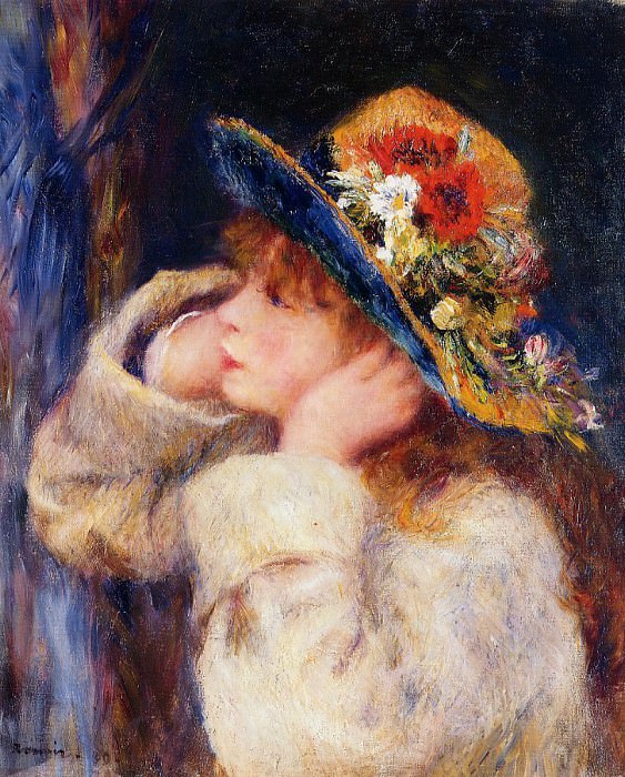 Девушка в шляпе, украшенной полевыми цветами картина