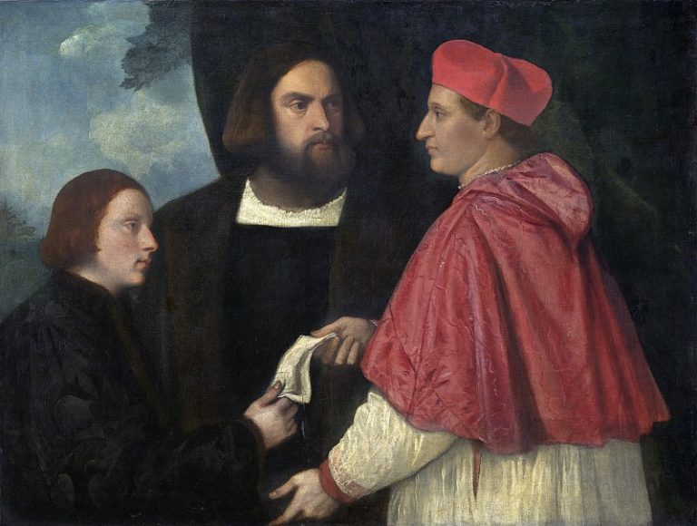 Джироламо и кардинал Марко делают дар Марко, аббату Каррарскому, и его приходу картина