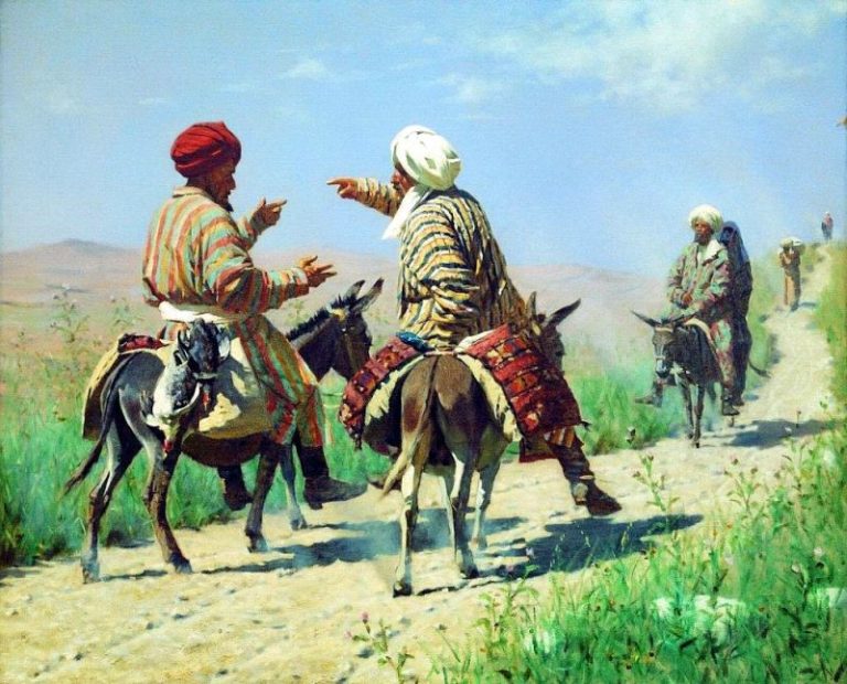 Мулла Рахим и мулла Керим по дороге на базар ссорятся. 1873 картина
