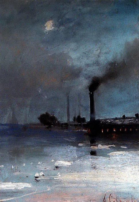 Ледоход. Пейзаж с фабрикой. 1880-1890-е картина