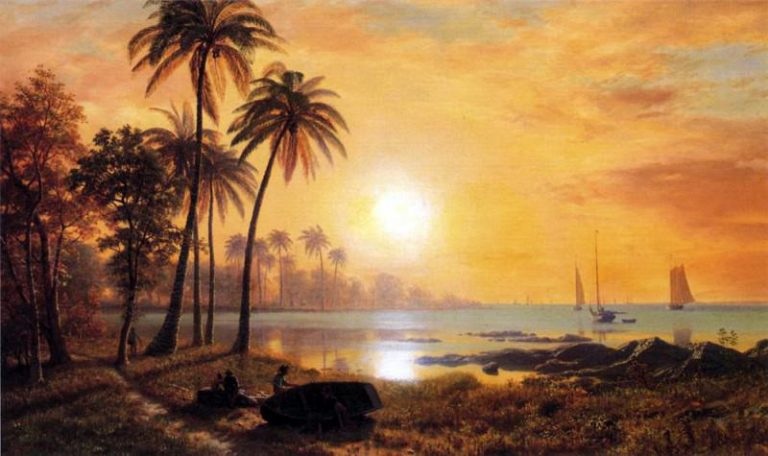 Тропический пейзаж с рыболовных судов в заливе картина