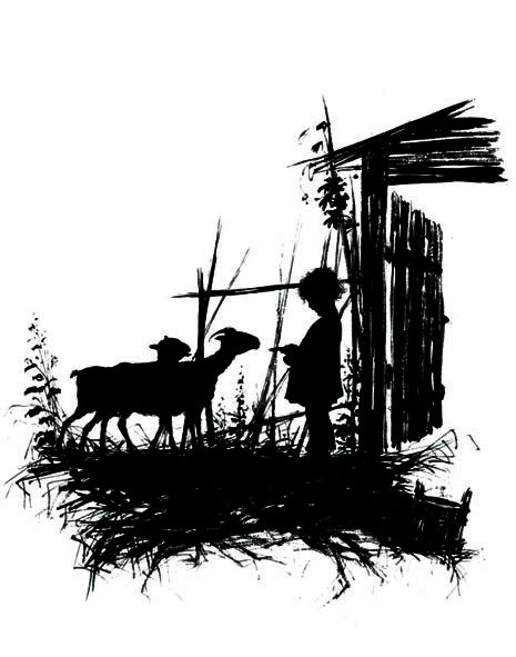 -Силуэт. Из кн. Силуэты из жизни детей . Мальчик с козами. 1877 картина