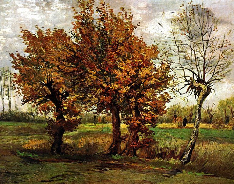 Осенний пейзаж с четырьмя деревьями картина