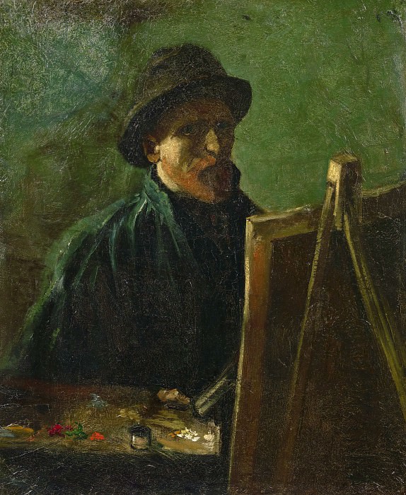 Автопортрет в фетровой шляпе у мольберта картина