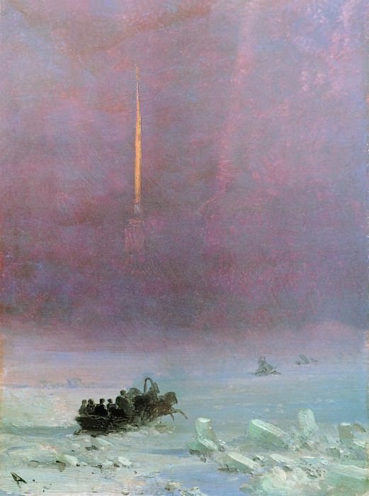 петербург. Переправа через Неву 1870-е 22х16,6 картина
