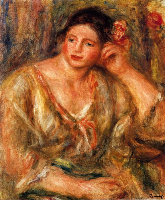 Мадлен, опирающаяся на локоть, с цветами в волосах картина
