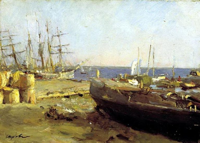 Рыболовецкие суда в Архангельске. 1894 картина