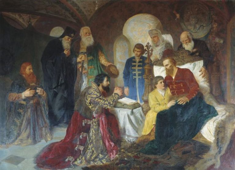 Больной князь Дмитрий Пожарский принимает московских послов. 1882 Омск картина