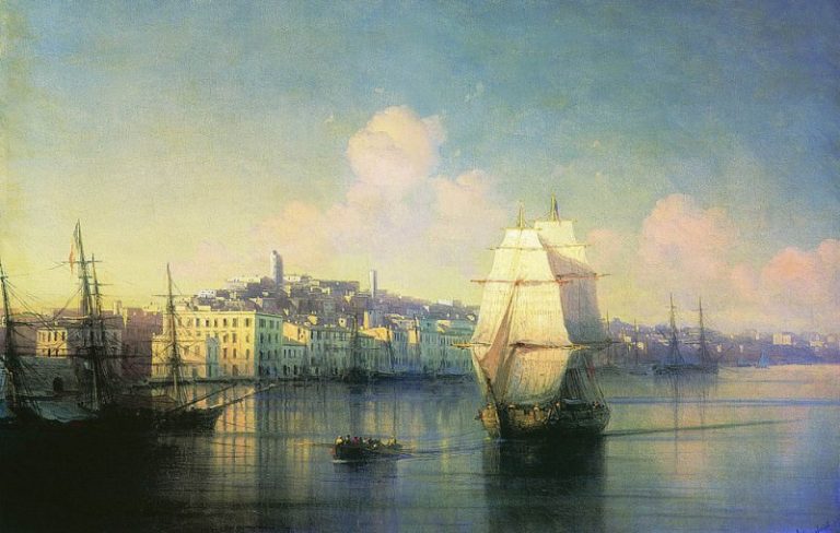 Вид приморского города 1877 33,8х44 картина