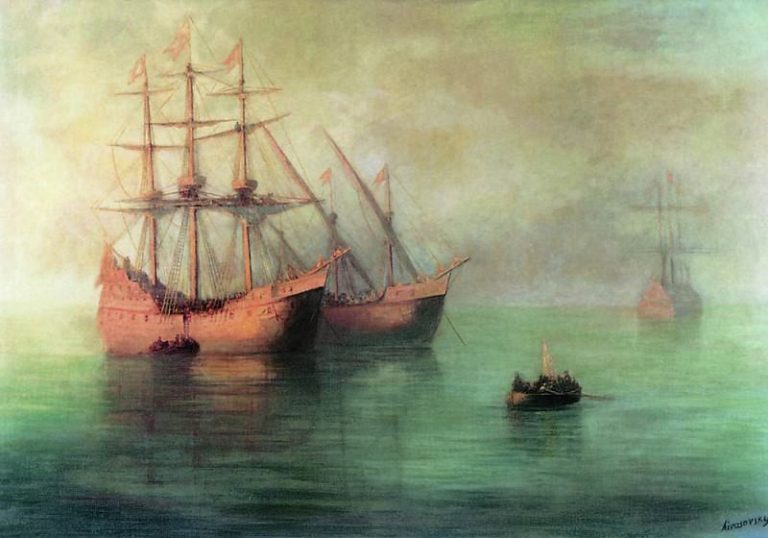 Корабли Колумба 1880-е 140х170 картина