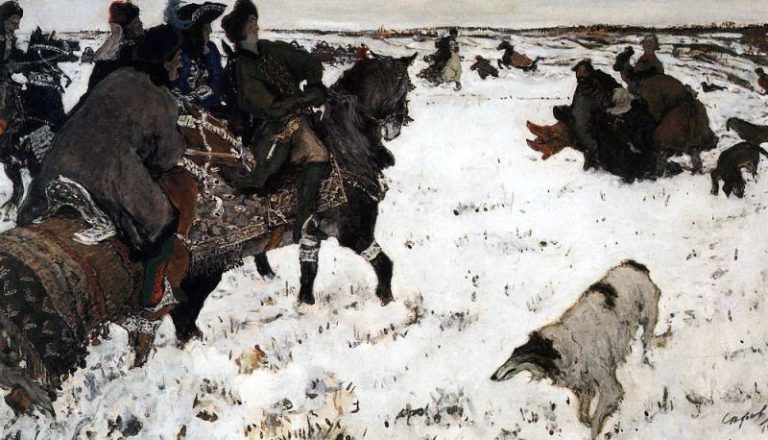 Петр I на псовой охоте. 1902 картина