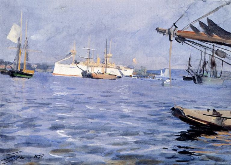 Броненосец Балтимор в Стокгольском заливе картина