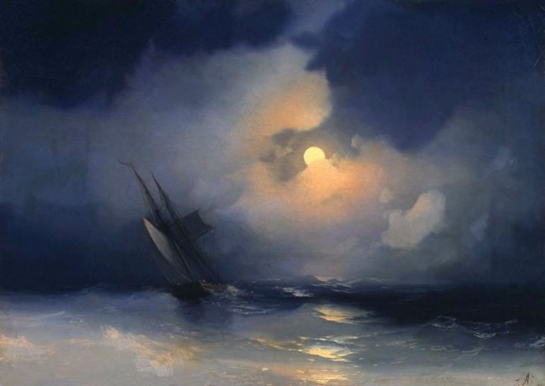 Буря на море лунной ночью 28х39 картина