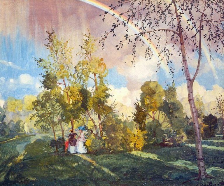 Пейзаж с радугой картина