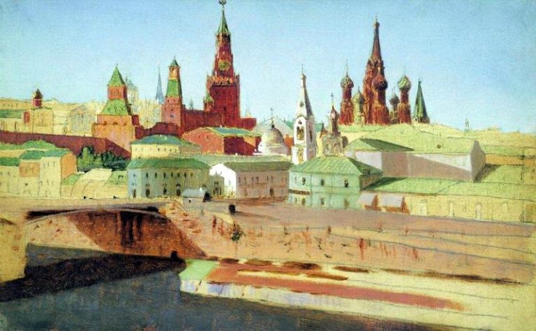 Вид на Москворецкий мост, Кремль и храм Василия Блаженного. картина