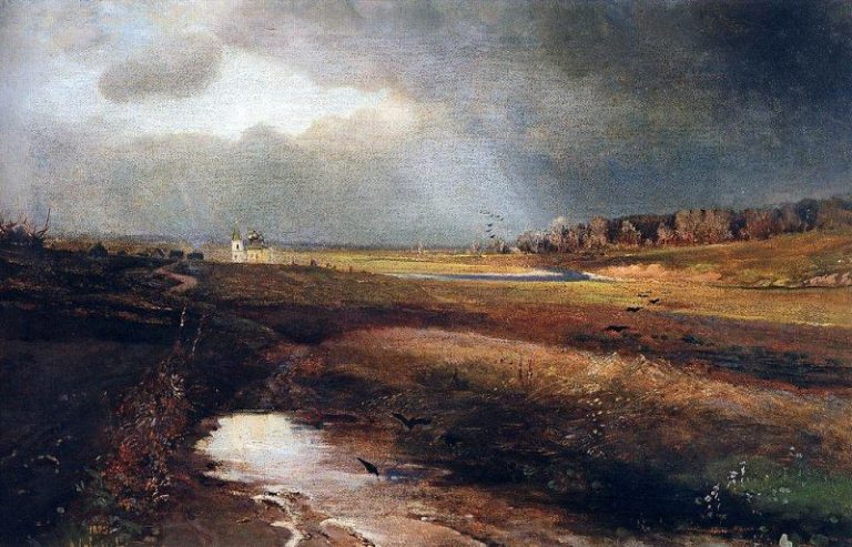 Пейзаж с церковью. 1885 картина