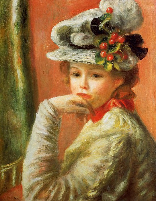 Молодая девушка в белой шляпе картина