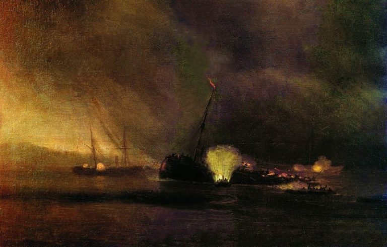 Взрыв трёхмачтового парохода в Сулине 27 сентября 1877 года. 1878 97х122 картина