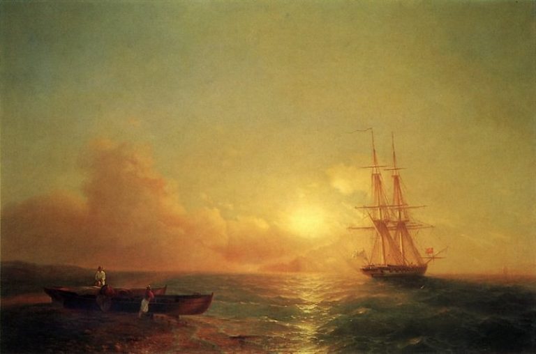 Двадцатишести- пушечный корабль в виду берега 1852 95,5х141,5 картина